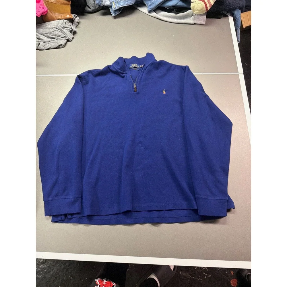 Polo Ralph Lauren Estate Rib‎ Quarter Zip Pullover Royal Blue Mens XL Sweater